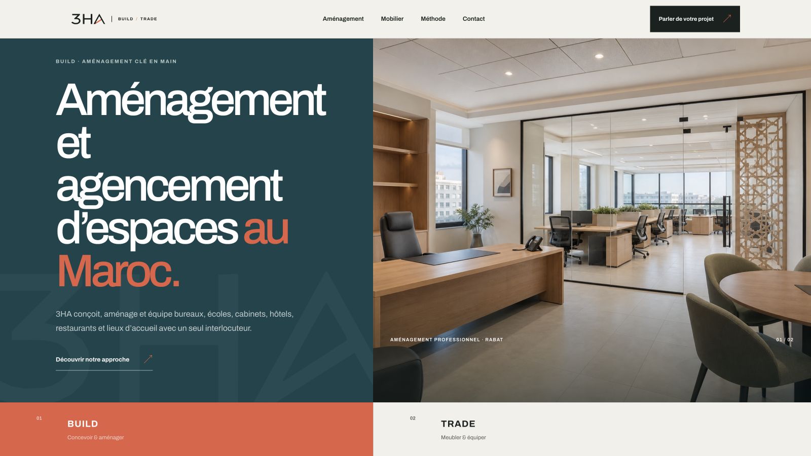 Page d’accueil 3HA Build & Trade conçue par Nada